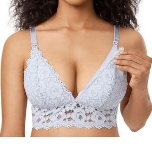 Momanda Nursing Bra Lace Lightly Lined Wirefree   Opal Gray 32A